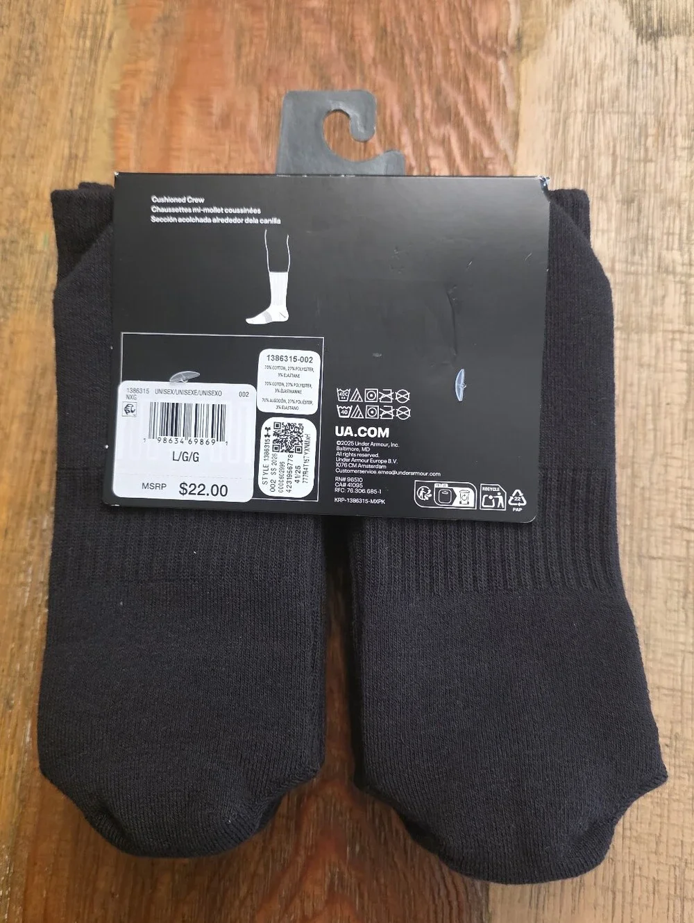 Under Armour Black Crew Athletic Socks with White Logo (6 Pack)